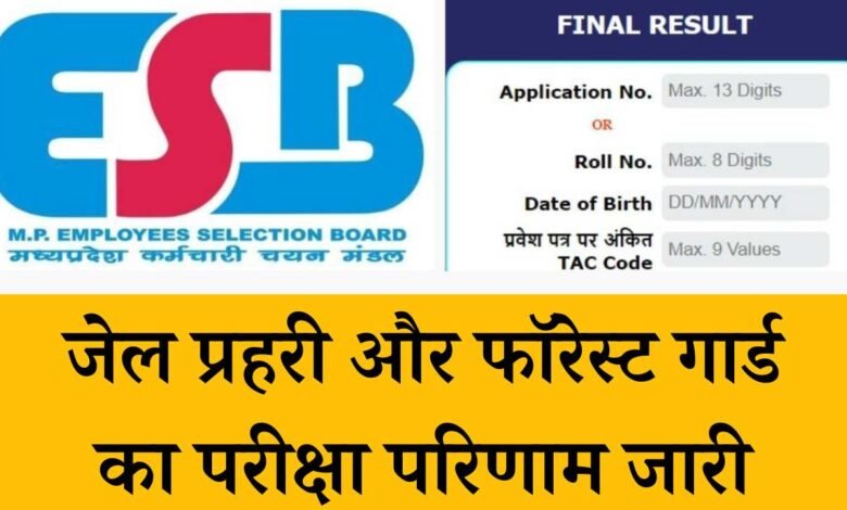 MPESB जेल प्रहरी और फॉरेस्ट गार्ड का परीक्षा परिणाम जारी, esb.mp.gov.in पर जाकर कर सकते हैं चेक