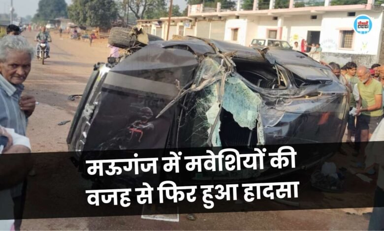 Mauganj News: मऊगंज में फिर हादसे का कारण बने मवेशी, छठ पूजा पर बिहार जा रहे युवकों की कार टकराई