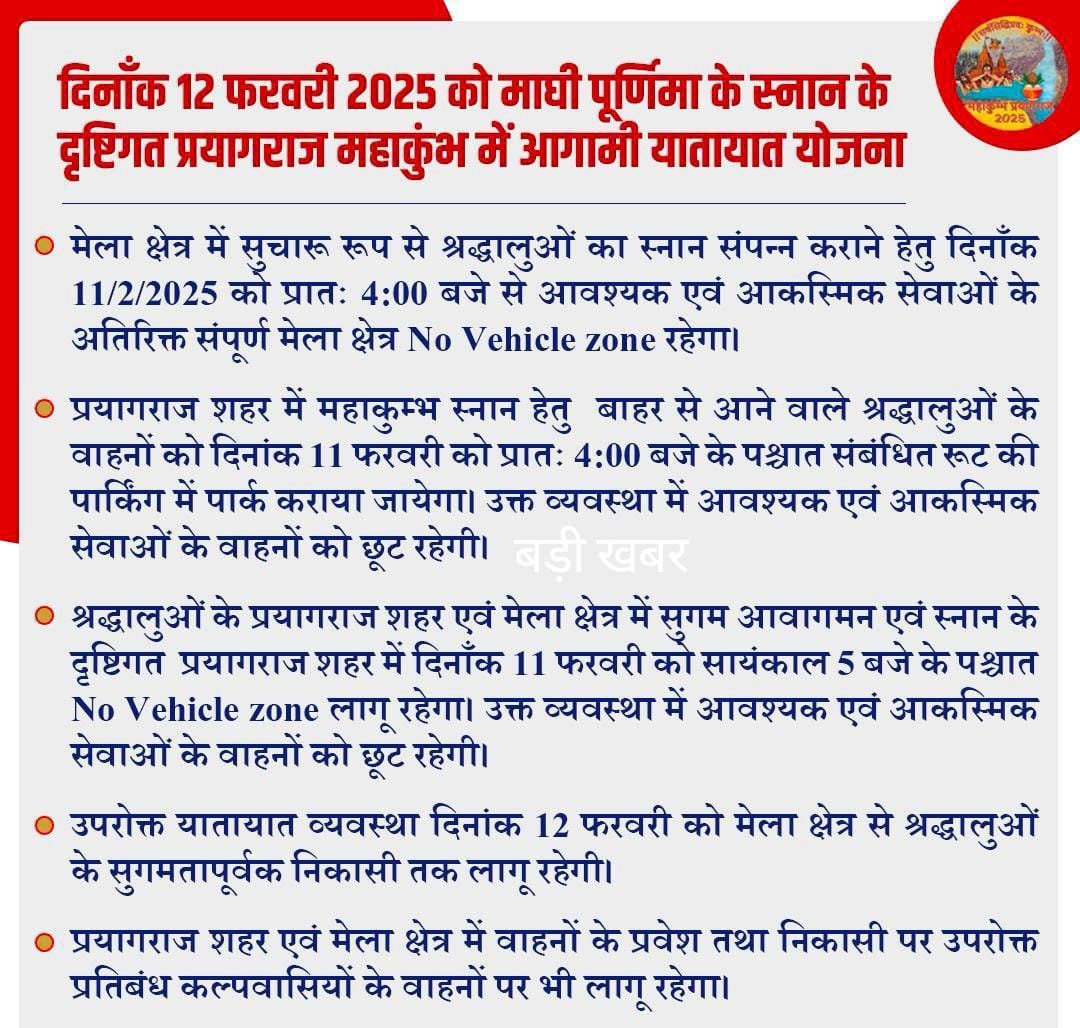 Magh Purnima 2025: प्रयागराज कुंभ मेला क्षेत्र घोषित हुआ No Vehicle Zone, जारी हुई नई गाइडलाइन
