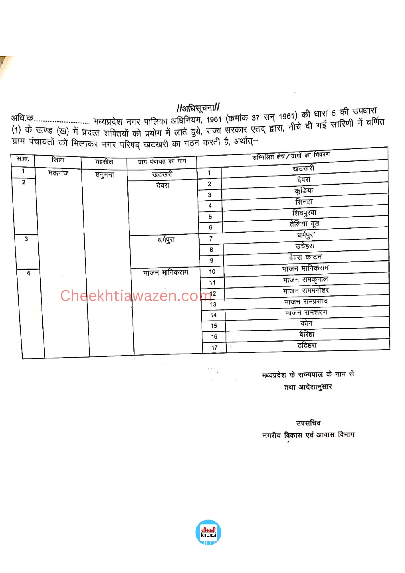 Mauganj News: मऊगंज जिले का खटखरी बना नगर परिषद, जारी हुआ गजट नोटिफिकेशन